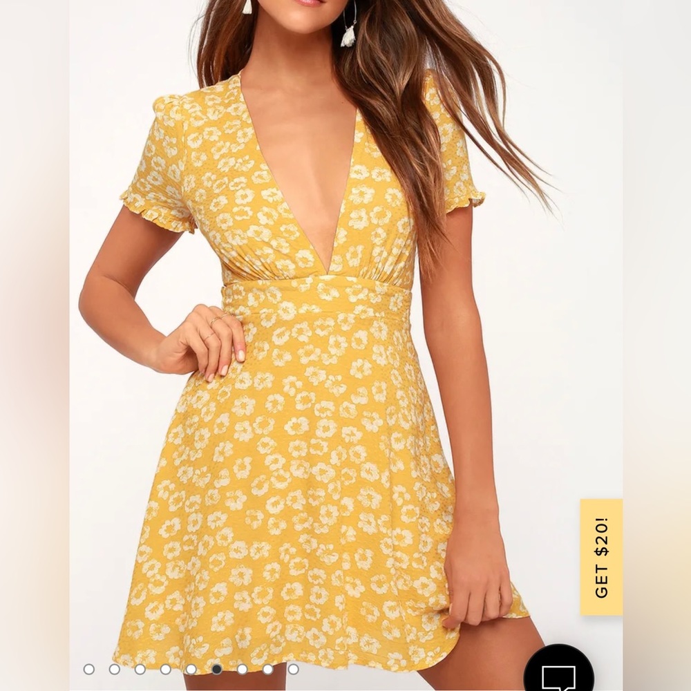 Garden Explorer Mustard Yellow Floral Print Mini Dress